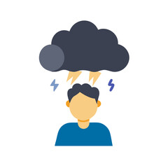 Man under dark cloud with lightning