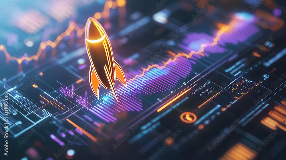 Aufkleber high tech business roadmap visualization featuring rocket symbolizing growth and innovation, with vi