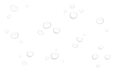 Vector water drops, drop, droplets. PNG drops, condensation on glass, on various surfaces. Realistic drops on a transparent background. Rain and dew.	