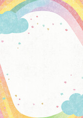 Pastel rainbow design with clouds and heart shapes, perfect for invitations