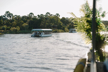 Tourists enjoying a cruise on the Zambezi River in Zimbabwe