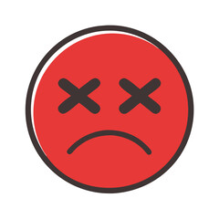 Obraz premium Red sad face emoji with crossed-out eyes 