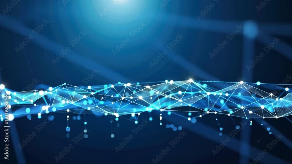 Poster digital abstract background with blue lines and nodes futuristic representation of technology and da