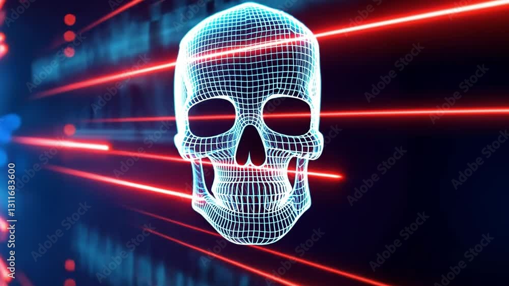 Aufkleber futuristic 3d wireframe skull design with neon lights digital art experience in technology and innov
