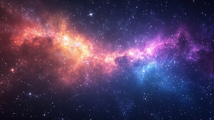 Fototapeta premium A breathtaking zoom into the galaxy's edge, awash in vibrant orange and purple hues. Stars shimmer against the cosmic backdrop, framed by an endless celestial expanse