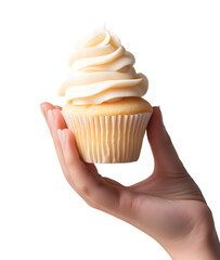 Vanilla Cupcake with Chocolate Chips and Creamy Frosting on Transparent Background