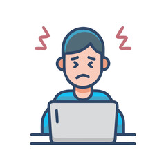 Stressed office worker at laptop illustration