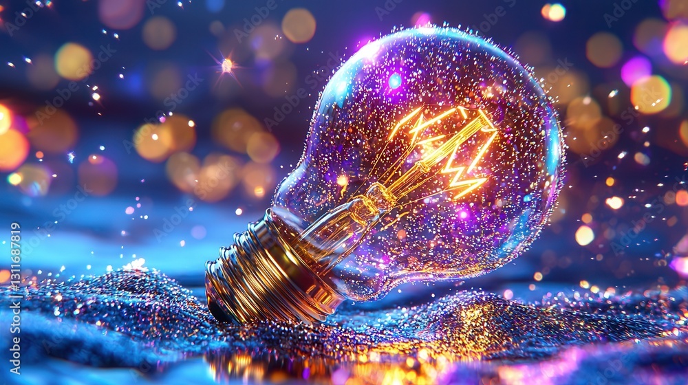 Poster radiant 3d rendered glowing lightbulb emitting soft luminescent glow on blurred background ethereal 