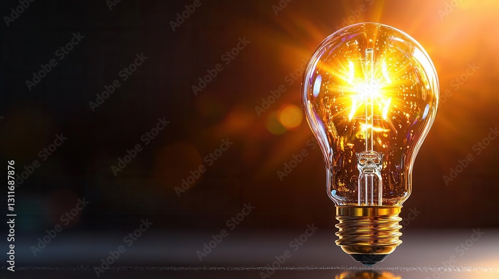 Poster 3d visualization of a bright energy efficient lightbulb emitting a warm luminous glow and illuminati