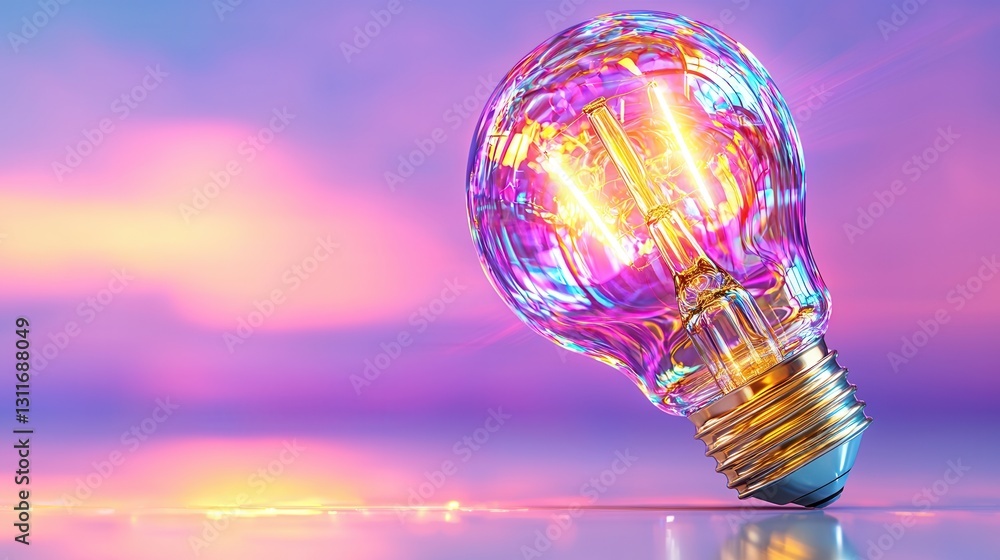 Poster vibrant and futuristic 3d rendering of an illuminated light bulb symbolizing creativity innovation i