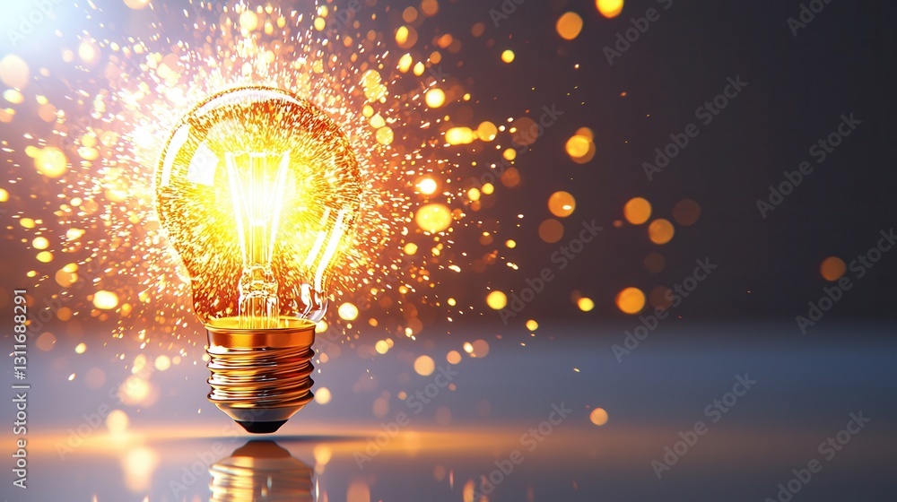 Poster glowing and radiant 3d lightbulb image representing a bright idea innovative solution creative groun