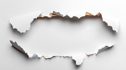 Fototapeta premium Torn paper with hole, white background.