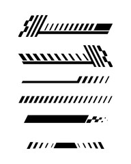 Sport racing stripes. Isolated vector set of striped sport car, motorcycle, boat and vehicle tuning stickers. Racing sport tuning stickers with spaces and dashed lines.  eps 10