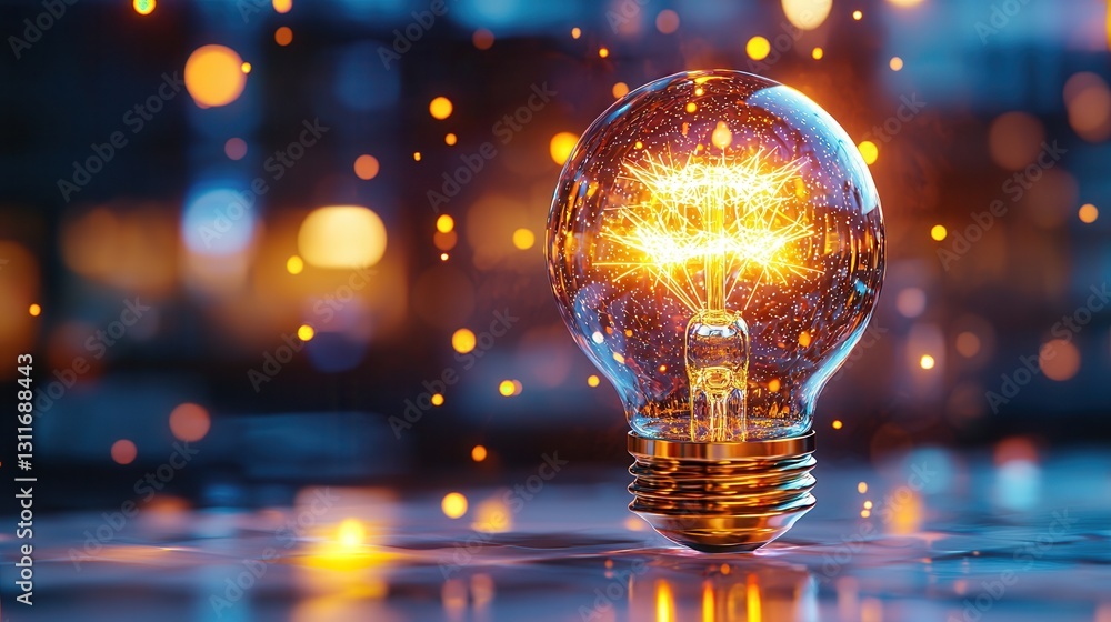 Poster sleek and futuristic 3d rendering of a glowing light bulb in a brilliant atmosphere this image showc