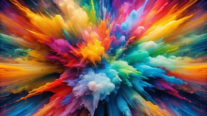 Vibrant Abstract Spray Paint Landscape: Colorful Burst Wall Art for Modern Living Rooms