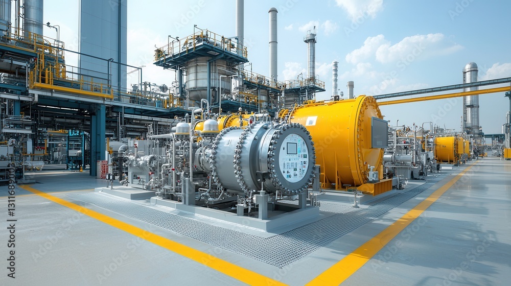 Poster highly capable fuel processing plant with intricate network of steam powered instruments for efficie