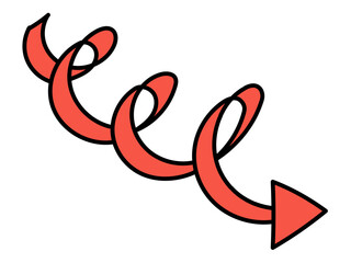 回転しながら下がる矢印　赤