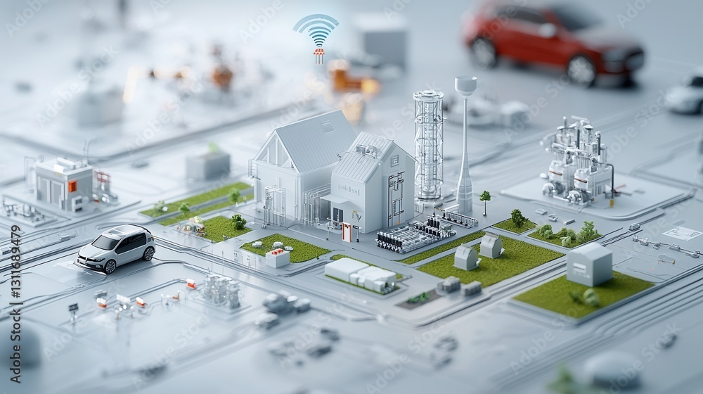 Aufkleber futuristic ai powered smart city with advanced power distribution system and wireless communication 