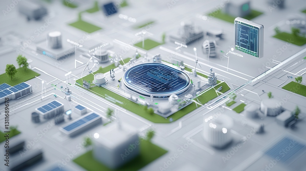 Aufkleber conceptual 3d of an advanced renewable energy network with a digital infrastructure powering a susta