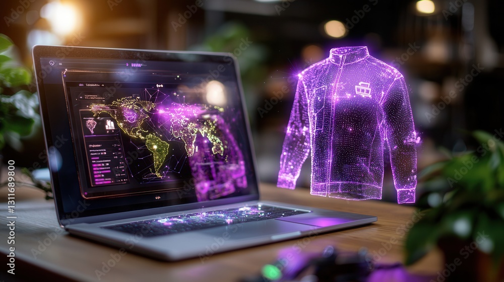 Poster advanced virtual storefront concept displaying futuristic digital technology interface with vibrant 