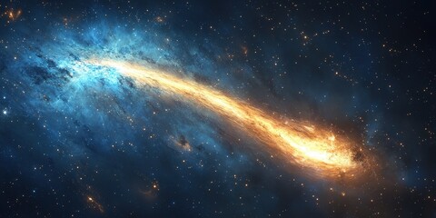 Fototapeta premium A mesmerizing spiral galaxy swirls at its core, awash in vibrant blues and golden hues, capturing the cosmic dance of stars