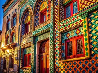 Fototapeta premium Vibrant African Ethnic Patterned Building Facade - Architectural Photography