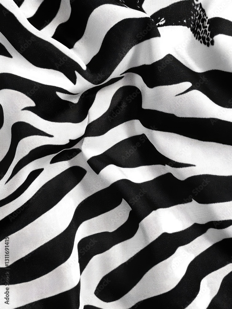 Poster a zebra print fabric with black and white stripes. the fabric is very soft and has a unique texture