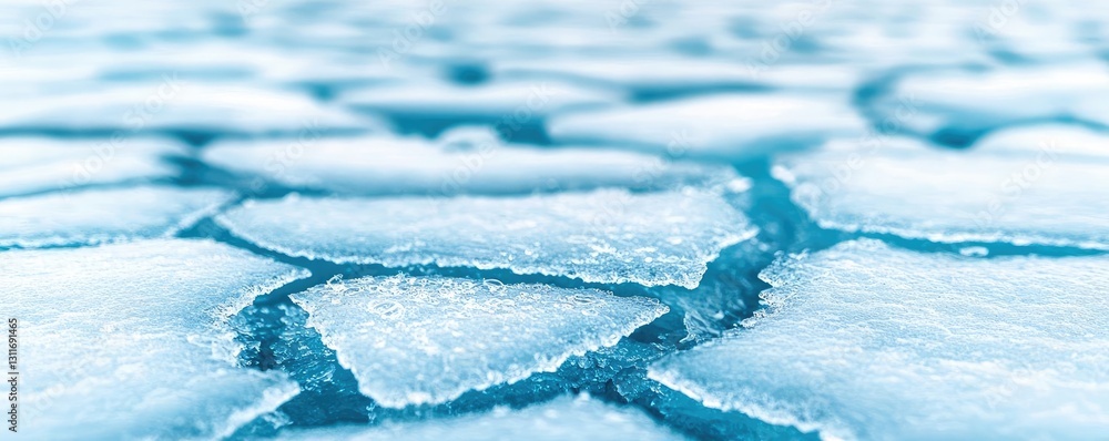 Poster iceberg melting concept. ice chunks floating on a reflective blue surface create a calm, serene wint