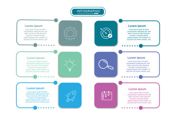 Business infographic template. 6 Step timeline journey. Process diagram, 6 options on white background, Info graph elements vector illustration.