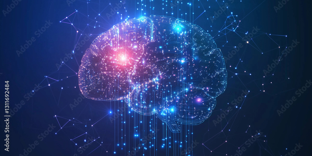 Aufkleber futuristic digital brain and network visual representation