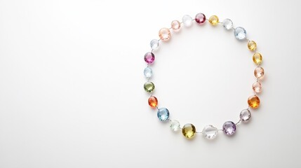 Obraz premium Colorful Gemstone Necklace Displayed on White Background