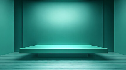 Modern minimalist green exhibition space studio 3d render clean perspective art showcase