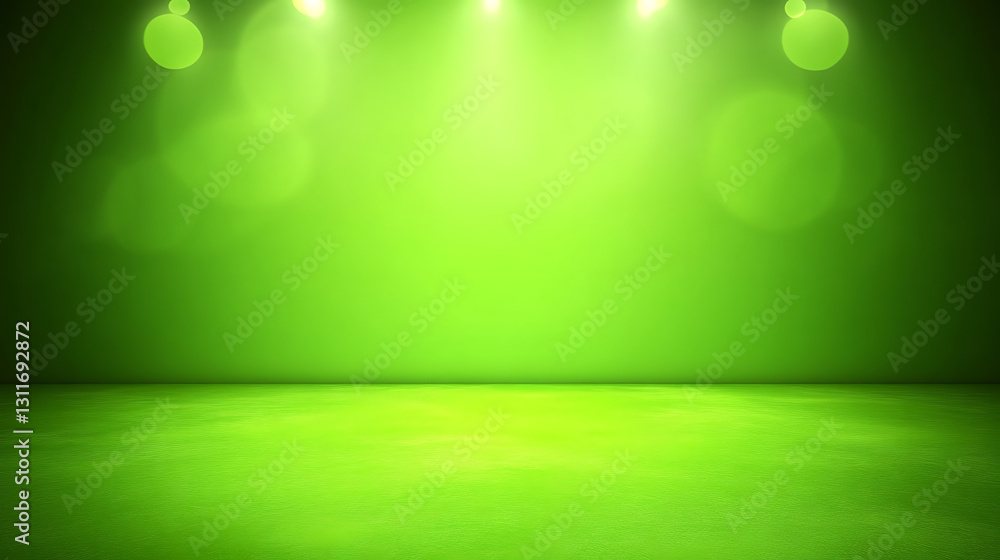 Poster dynamic green background lighting studio setting digital media illuminated environment eye-level vie