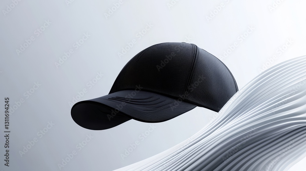 Poster black basecap on elegant wave background in minimalist style