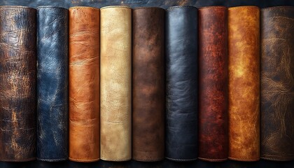 Rolled Leather Samples on Dark Surface