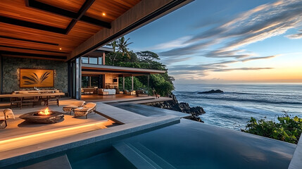 Luxury oceanfront home with infinity pool overlooking the surf