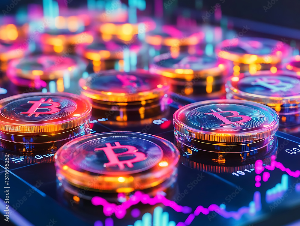 Poster cryptocurrency trading event digital finance infographic urban setting close-up view blockchain conc