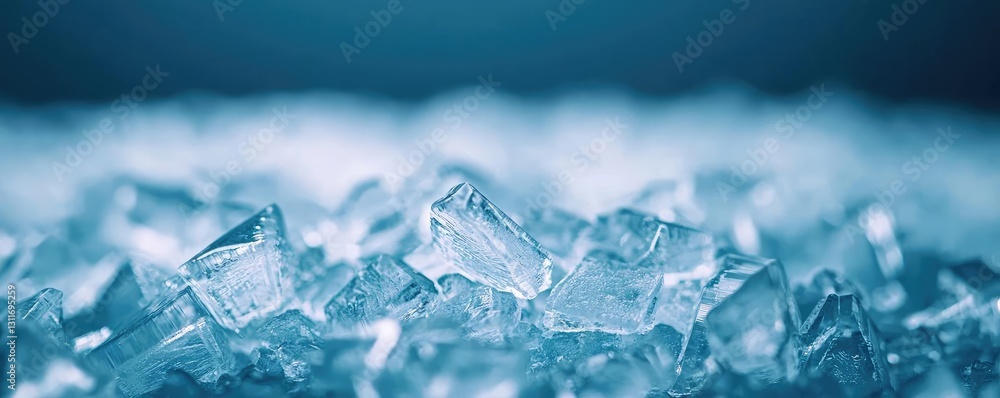 Poster iceberg melting idea. close-up of ice cubes with a blue background, perfect for refreshing drinks an