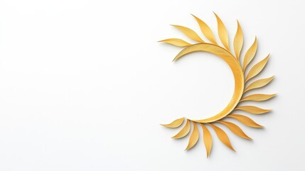 Decorative Sunburst Design with Golden Leaves on White Background