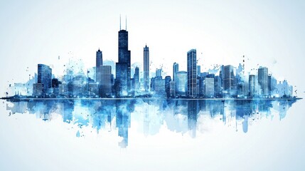 Obraz premium Chicago Skyline Watercolor Reflection
