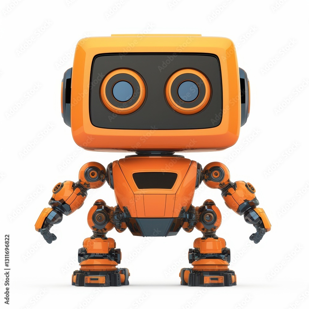 Poster cute orange robot character futuristic technology artificial intelligence 3d rendering digital art
