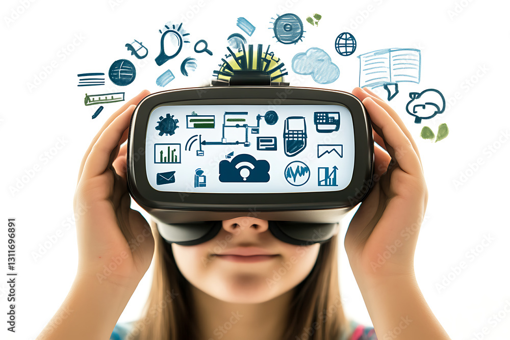 Aufkleber exploring virtual reality technology digital environment infographic content indoor space close-up v