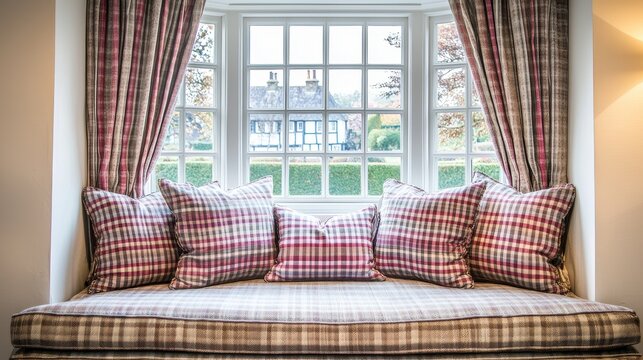 Cozy bay window seat, countryside view