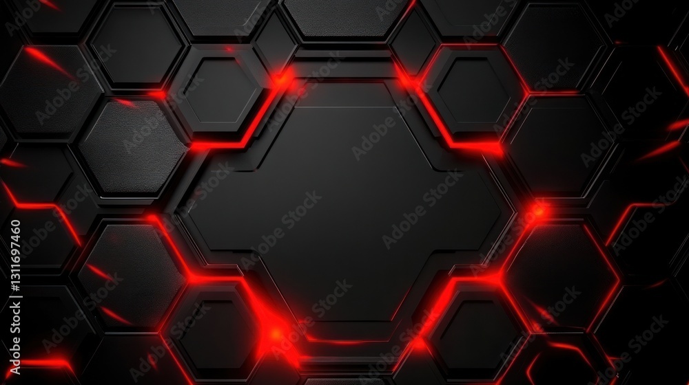 Poster abstract red and black hexagon pattern: futuristic technology background