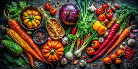 Vibrant Colorful Organic Vegetables Cooking Background - Night Photography