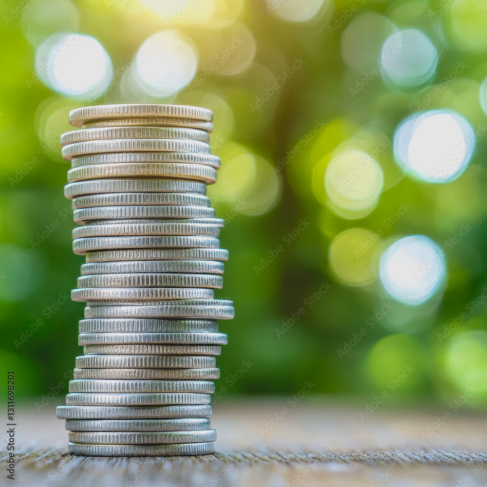 Aufkleber a carefully arranged stack of coins on a soft surface symbolizing financial strategy and future pros