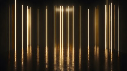 Golden Vertical Lights Illuminate Dark Room Floor