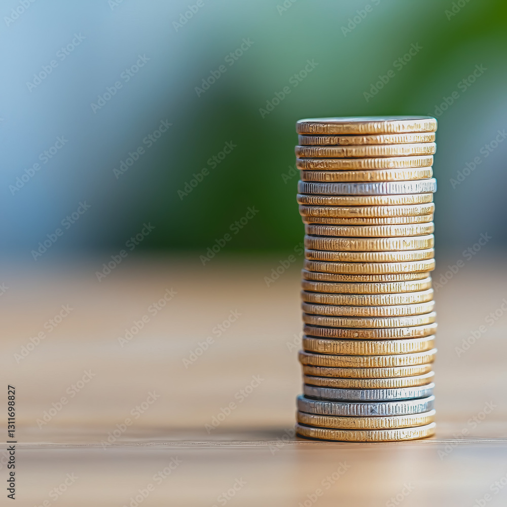 Aufkleber close-up of a stack of coins representing financial growth and profit margins in a realistic depth o