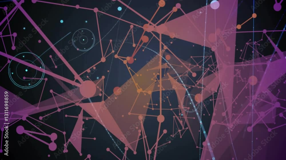 Poster animation of abstract geometric shapes and lines forming complex network pattern