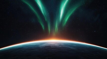 Obraz premium Aurora borealis northern lights idea. Breathtaking view of Earth's horizon illuminated by vibrant northern lights.